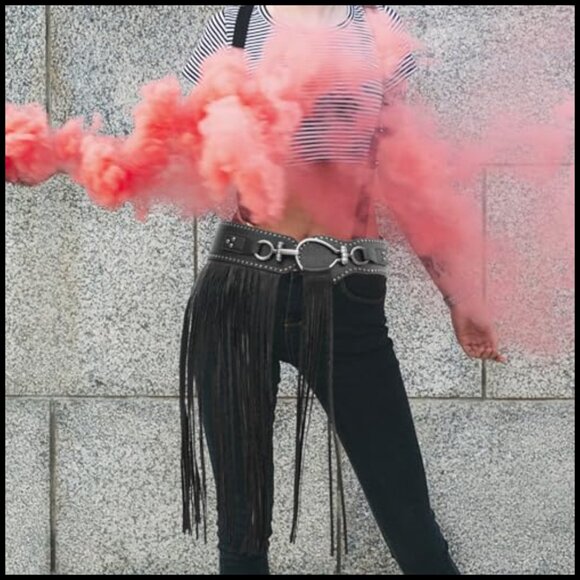 Faux Leather Punk Style Tassel Skirt Belt with Rivet Details main image 6